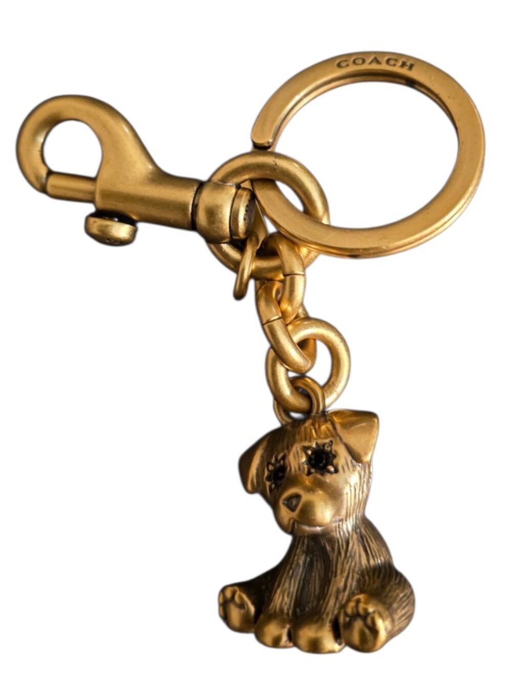 Coach Puppy Dog Bag Charm Keychain Brass Gold Tone NWOT Dust Bag Included - Picture 2 of 7
